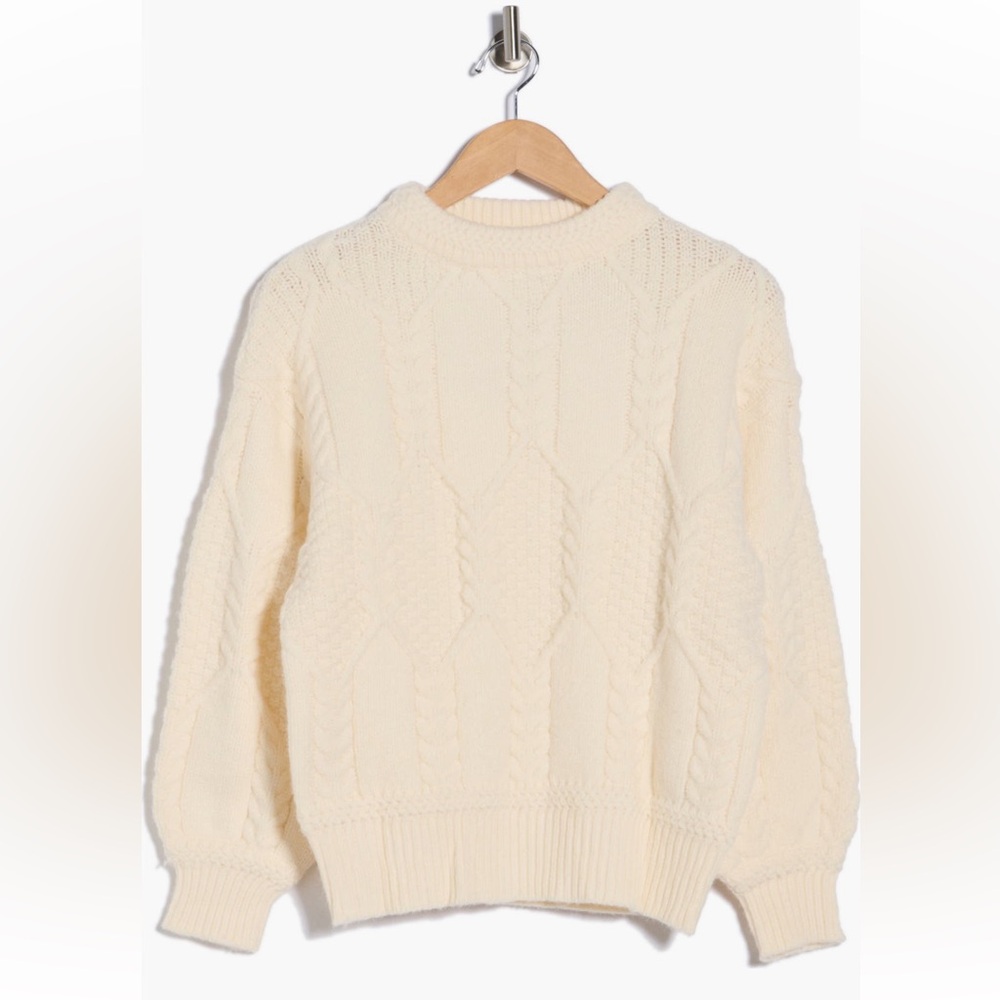 FRNCH Julia Cable Knit Sweater Womens Small Cozy Chunky Thick Ribbed Trim Cream